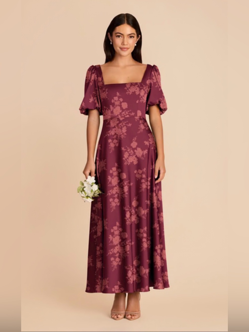 Birdy Grey XL Burgundy Floral Puff Sleeve Maxi Dress Wedding Guest Formal